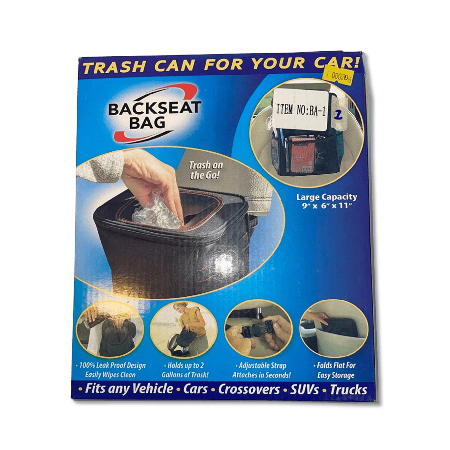 Basurero colgante negro para carro, con capacidad de 9 x 6 x 11 pulgadas, diseño a prueba de fugas y correa ajustable.