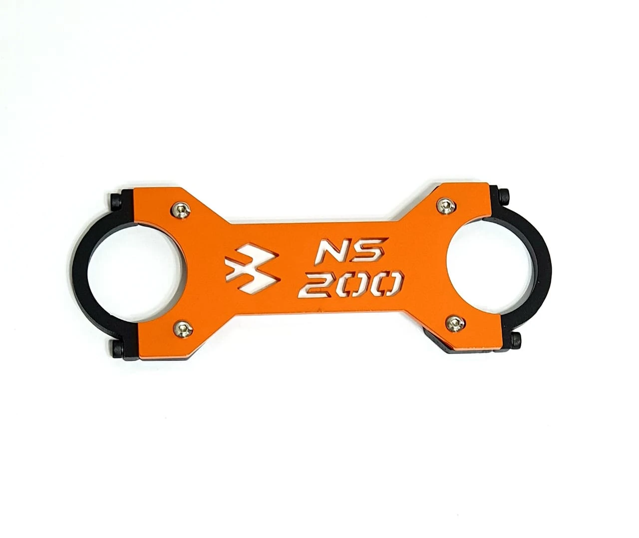 Barra estabilizadora NS 200 en color naranja con detalles en negro, diseñada para proteger la parte frontal de la motocicleta.