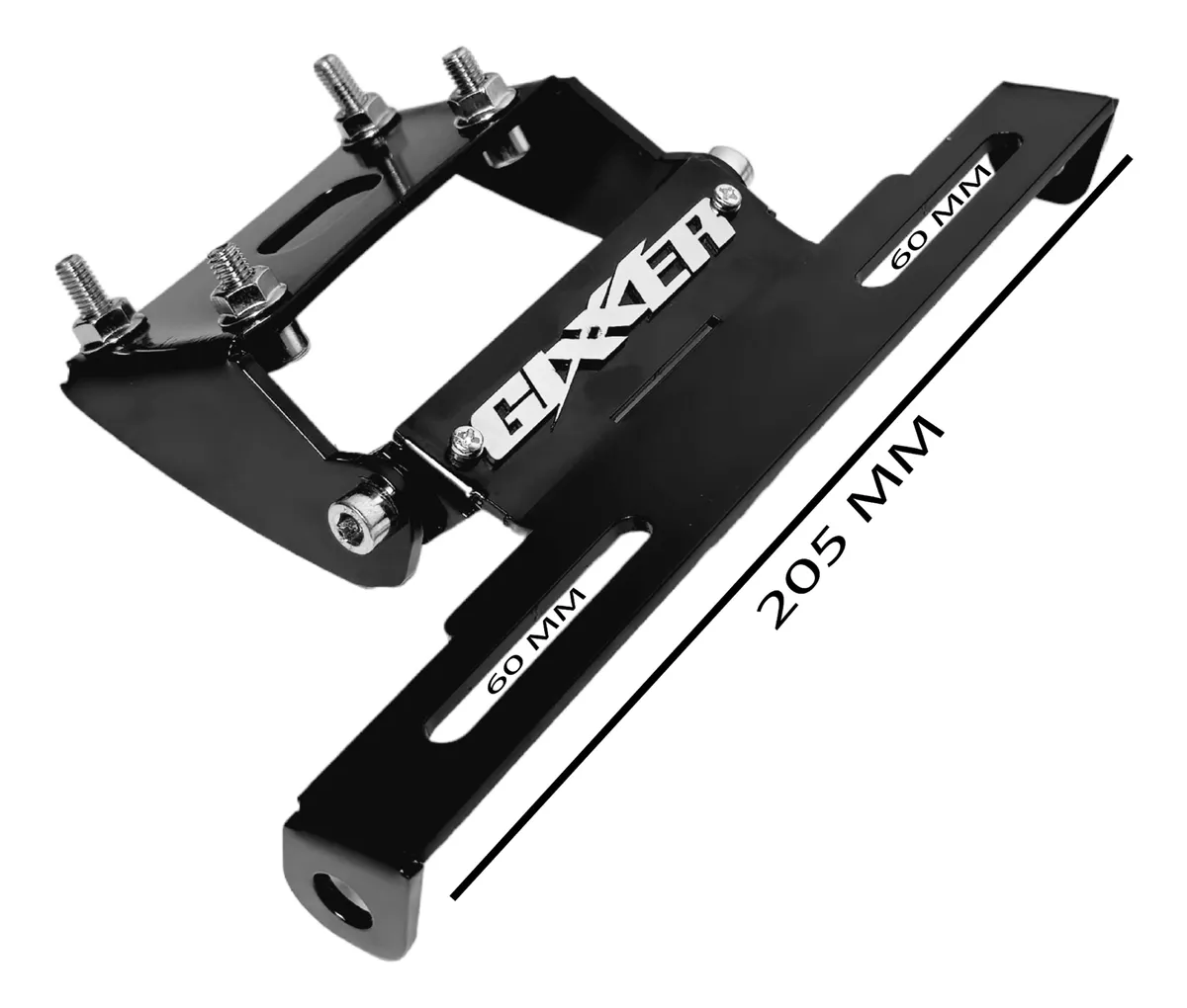 Defensa de chasis de acero inoxidable para moto, color negro mate con medidas de 205 mm de largo y 60 mm de ancho, marca GIXER.