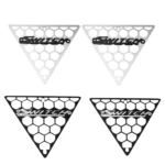 Cuatro mallas laterales Victory Switch Par 3D en acero inoxidable, dos en acabado plateado y dos en negro, con diseño triangular y patrón hexagonal.