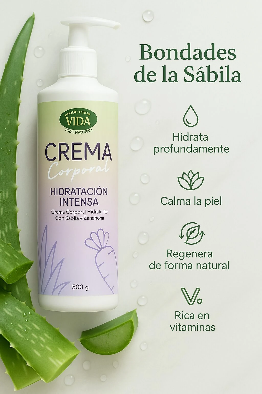 Crema Corporal Hidratación Intensa con Sábila y Zanahoria - Recupera la suavidad y luminosidad de tu piel
