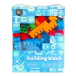 Pack de 150 bloques de construcción grandes en colores vivos, con piezas interconectables visibles a través de ventana transparente, ideal para niños mayores de 3 años.