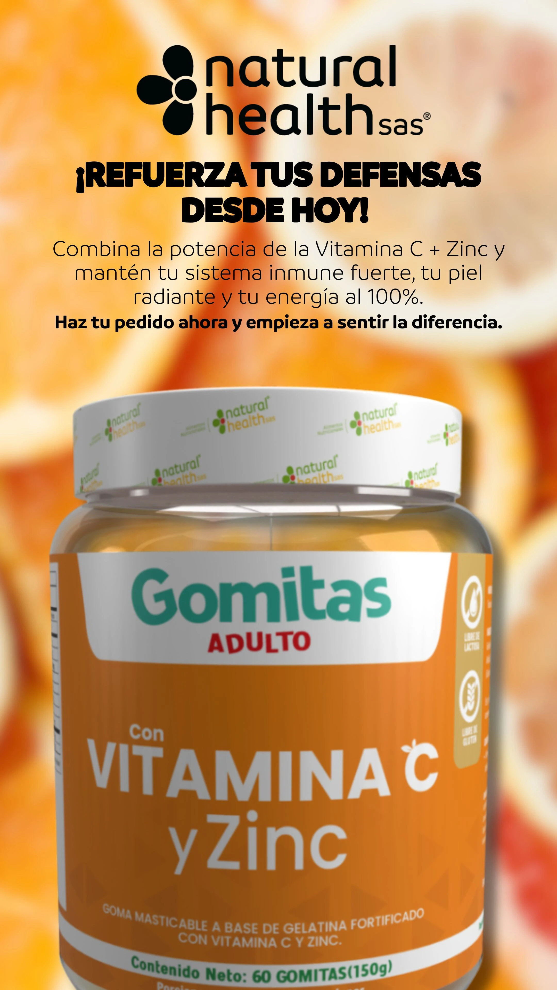 Gomitas con Vitamina C y Zinc 60 Unidades - Refuerzan las defensas del organismo