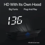Proyector de velocidad digital LED con pantalla grande, muestra lectura de 136 km/h, diseño compacto negro, ideal para montaje en parabrisas.
