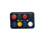 Paleta artística de 32g con ocho colores sólidos, incluye pincel y tapa protectora.