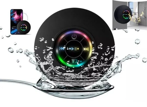 Parlante ducha IPX7 con luces RGB y micrófono - Disfruta música segura y ambiente festivo en la ducha