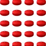 Velas flotantes rojas de 20 unidades, dispuestas en cuadrícula de cinco filas por cuatro columnas, con mechas visibles y acabado liso.