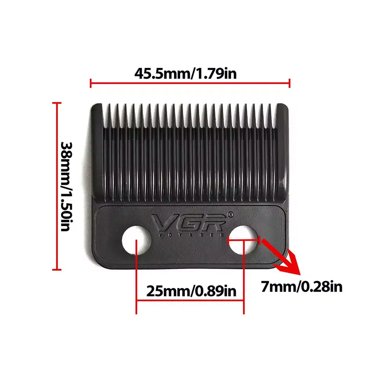 Cuchilla de repuesto V-003 para cortadora de cabello, color negro, con medidas 45.5mm x 38mm y dientes de 7mm.