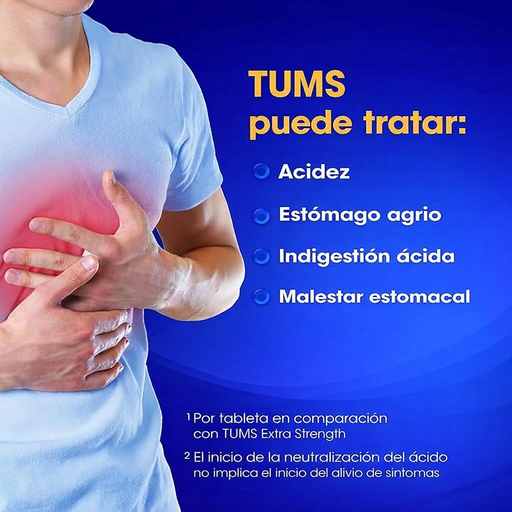 Tabletas Masticables Antiácidas Tums - Alivia el ardor y la acidez estomacal rápida