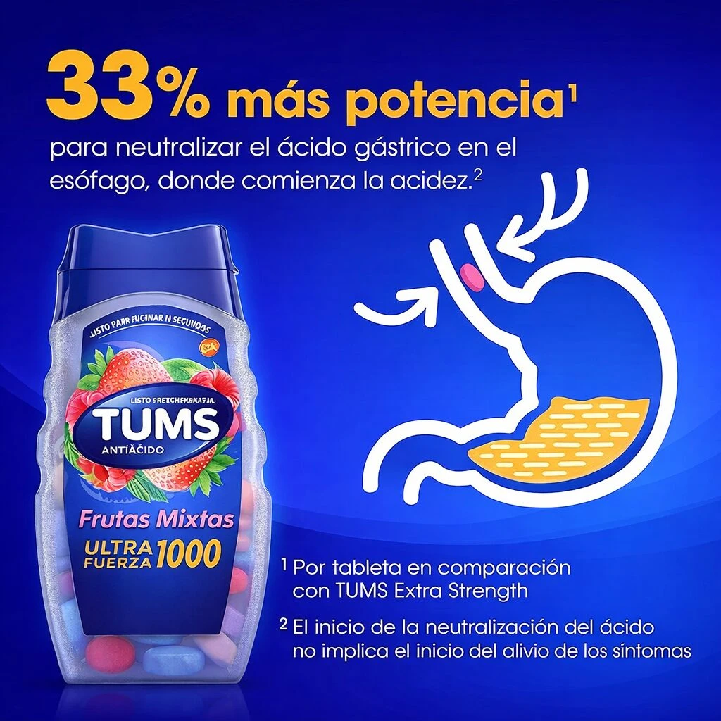 Tabletas Masticables Antiácidas Tums - Alivia el ardor y la acidez estomacal rápida