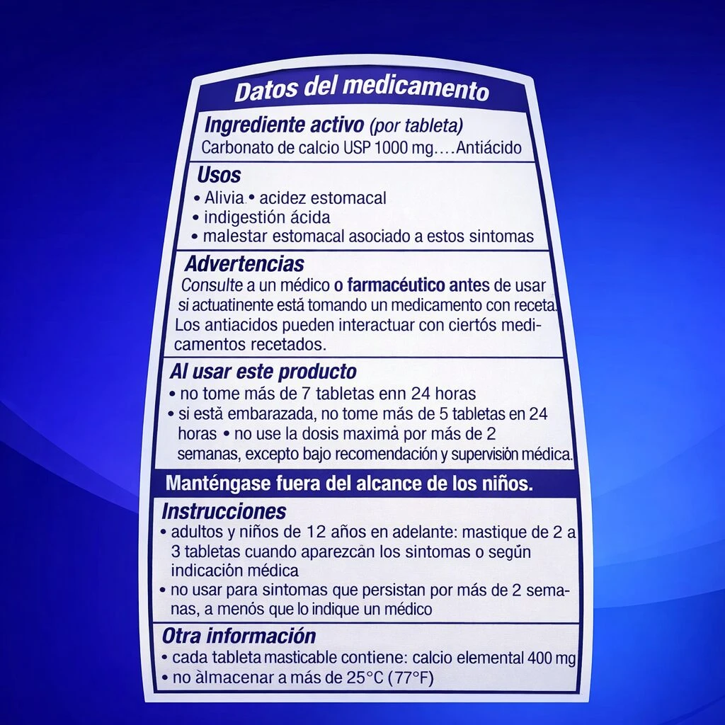 Tabletas Masticables Antiácidas Tums - Alivia el ardor y la acidez estomacal rápida