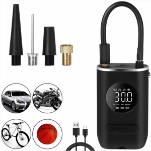 Compresor de aire portátil con pantalla digital y linterna LED - Infla neumáticos de coches motos y bicicletas con precisión y seguridad