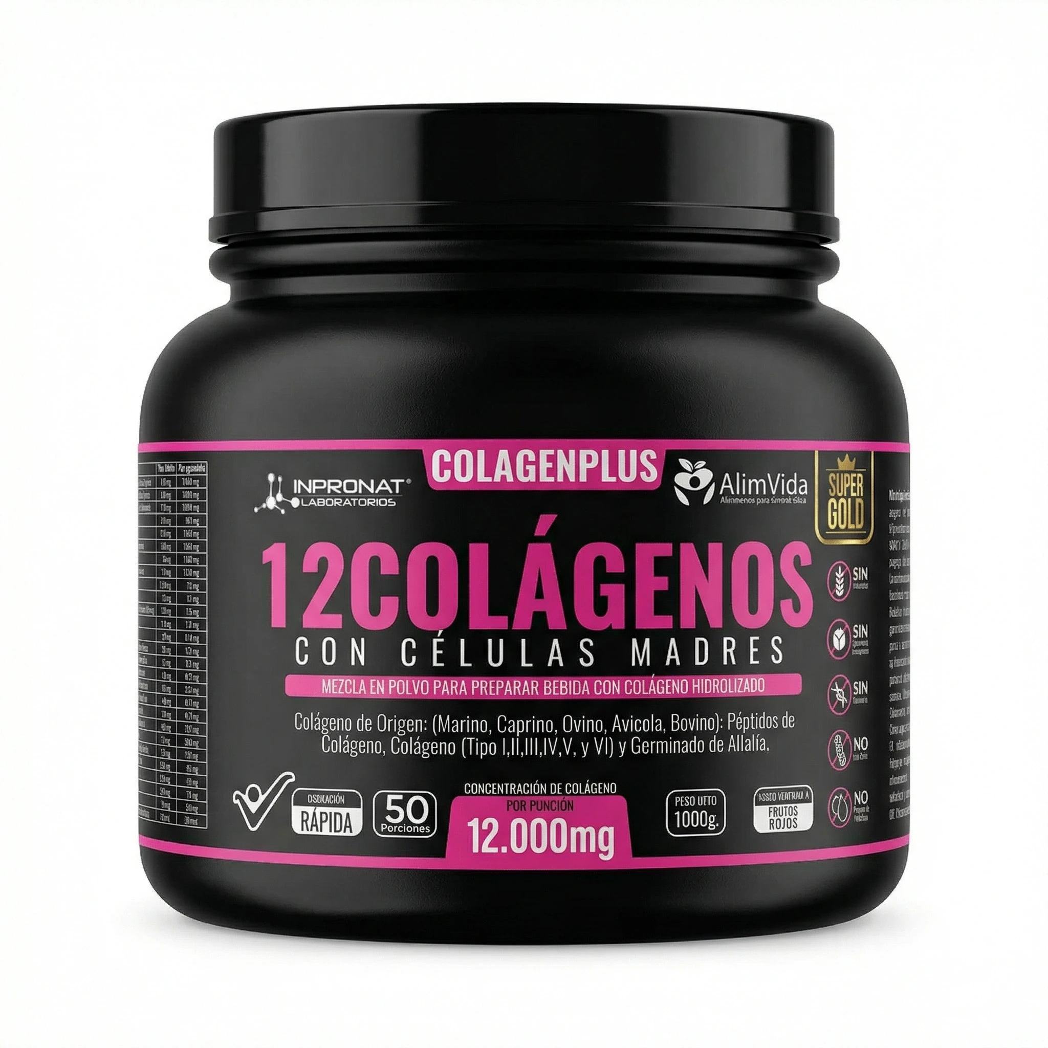 Suplemento 12 Colágenos con Células Madre 1000 Gr - Regenera tejidos y articulación