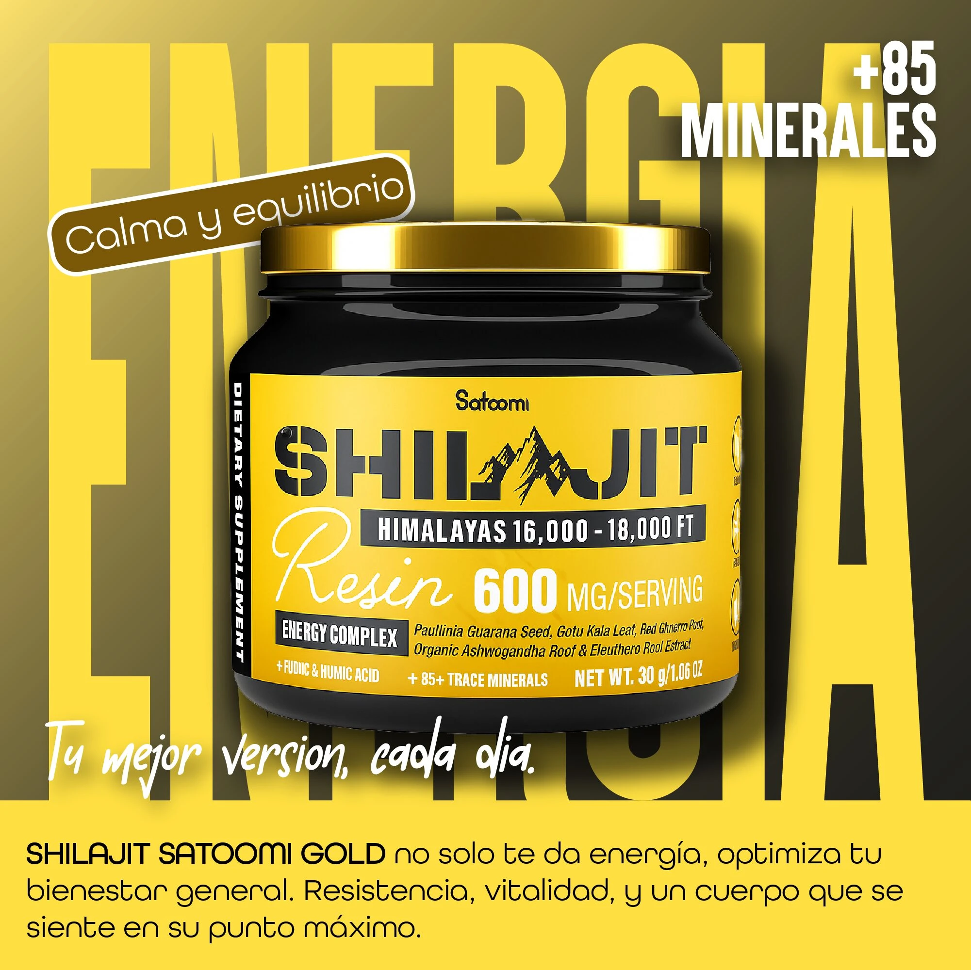 Resina Pura de Shilajit Satoomi Gold 125 Ml - Aumenta la resistencia y vitalidad