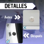 Comparación de topes de silicona para puerta de auto: antes y después de la instalación, mostrando protección contra rayones y reducción de ruido al cerrar.