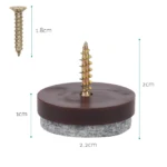 Almohadilla antideslizante con tornillo dorado, base de goma marrón y espuma gris, medidas 2,2 cm de diámetro y 2 cm de altura.