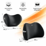Cojín cervical negro de espuma viscoelástica con medidas 28x38x6 cm, diseño ergonómico y tela transpirable para alivio de cuello y espalda.