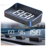 Velocímetro proyector negro con pantalla LED digital, mostrando números grandes en blanco sobre fondo oscuro, diseñado para montaje en parabrisas.