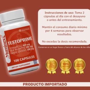 Suplemento Masculino Testoprime 100 Cápsulas - Aumenta la fuerza y la vitalidad