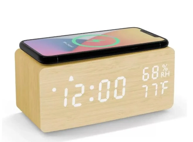 Reloj despertador con cargador inalámbrico Qi - Simplifica tu rutina matutina cargando el celular sin cables
