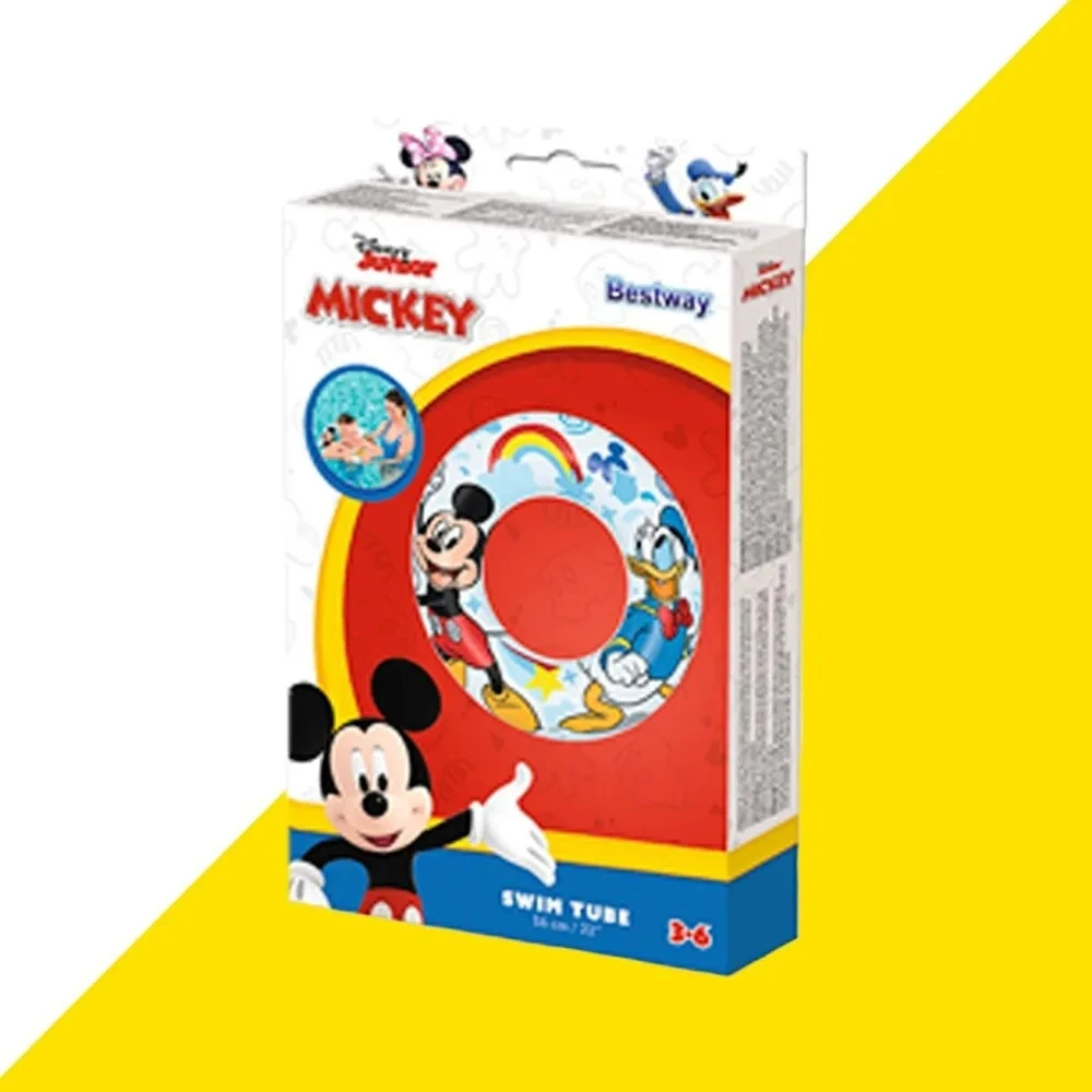 Pack de flotadores piscina con diseño de Mickey Mouse, color rojo y azul, para niños de 6 a 12 años. Incluye tres unidades con personajes de Disney.