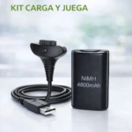 Kit Carga y Juega para Control Xbox 360, con cable USB negro de 2.7m y batería recargable NiMH de 4800mAh.