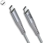 Cable USB-C Caterpillar con conectores metálicos plateados y carcasa gris, diseñado para carga rápida de 67W.