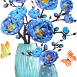 Set de tres pegatinas pared 3D con jarrones azules y rosas decorativas, ideales para transformar espacios sin dañar superficies.