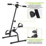 Bicicleta de rehabilitación negra con reposabrazos ajustables y pedalier ergonómico, diseñada para entrenamiento simultáneo de brazos y piernas en casa.