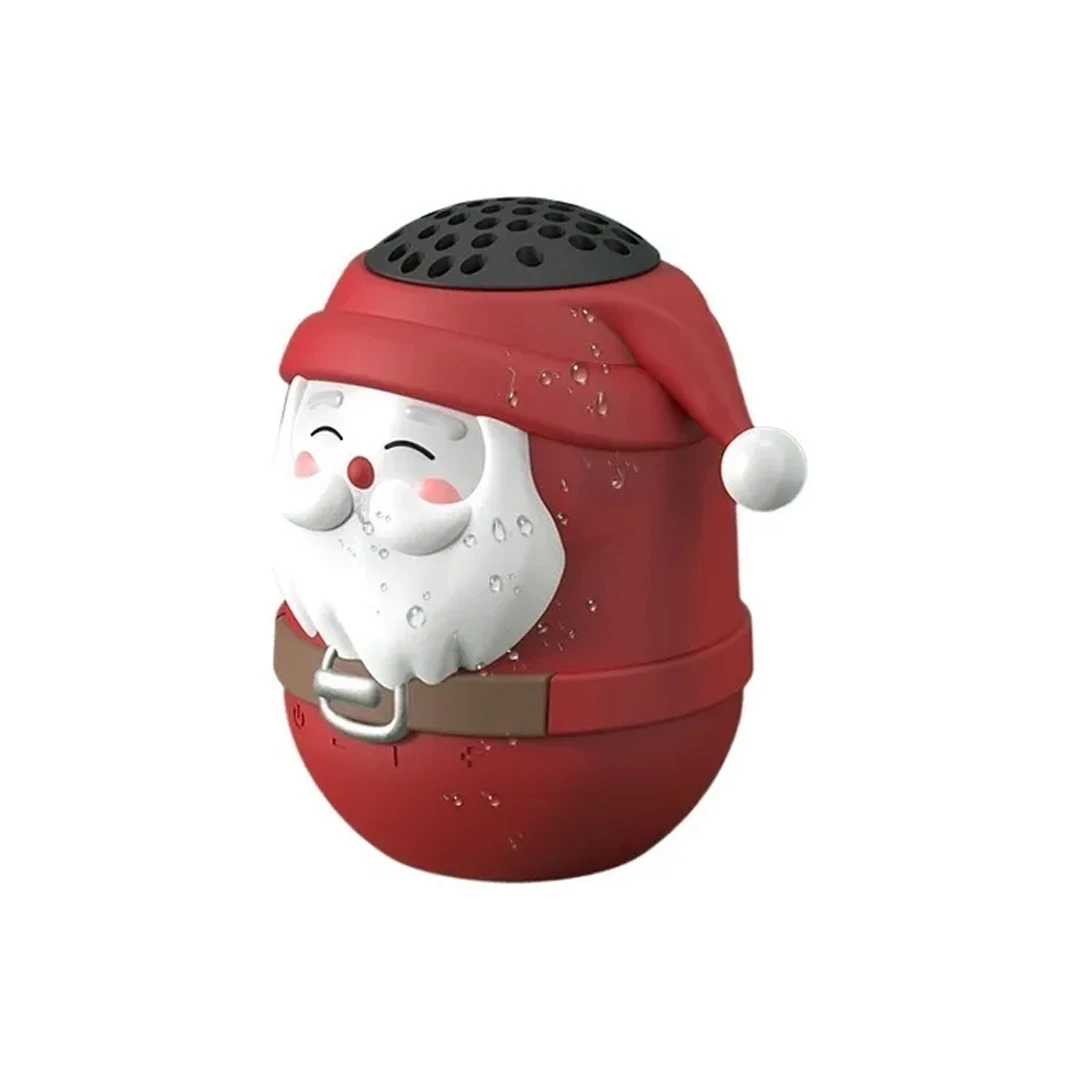 Altavoz portátil TK-99 con diseño navideño de Santa Claus, color rojo con detalles blancos y negro, forma redondeada y parlante superior perforado.