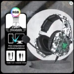 Diadema gamer Onikuma K8 en camuflaje blanco con micrófono, auriculares acolchados y luces RGB. Compatible con PC, consola y móvil. Incluye cable 3.5mm y adaptador.