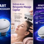 Masajeador capilar eléctrico blanco con cuatro cabezas giratorias, diseñado para aliviar el estrés y mejorar la circulación del cuero cabelludo.