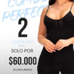 Faja negra tejida de contención, vista frontal parcial con modelo mostrando ajuste en torso y cadera, ideal para realzar silueta y mejorar postura.