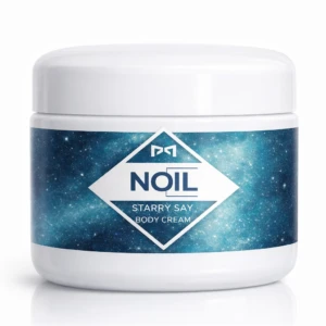 Crema corporal NOIL Starry Say en presentación blanca con etiqueta de fondo estrellado azul.