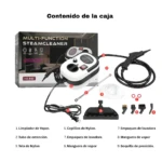 Vaporizador portátil Skypower Advance HX-860 en caja abierta, mostrando limpiador de vapor blanco y negro, manguera enrollada, cepillos, boquillas y accesorios para limpieza profunda.