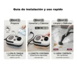 Guía de instalación y uso rápido del vaporizador portátil Skypower Advance: pasos para llenar, conectar y limpiar superficies sin químicos.