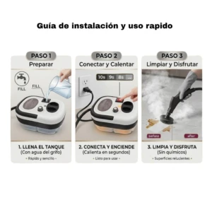 Guía de instalación y uso rápido del vaporizador portátil Skypower Advance: pasos para llenar, conectar y limpiar superficies sin químicos.
