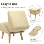 Sillón beige con rampa plegable para mascotas, diseño ergonómico y textura suave, ideal para subir al sofá sin saltar.