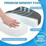 Almohada ortopédica ergonómica en blanco con diseño U, cubierta transpirable y espuma de alta densidad para soporte lumbar.