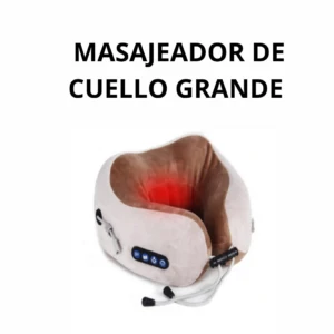 Masajeador de cuello grande en color beige con interior marrón, panel de control con luces azules y zona de calor infrarrojo visible en el centro.