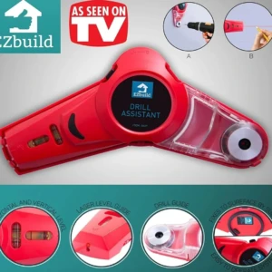 Nivelador láser rojo EZbuild con ventosa, guía de perforación y recolector de polvo integrado. Incluye nivel de burbuja y sistema de alineación horizontal y vertical.