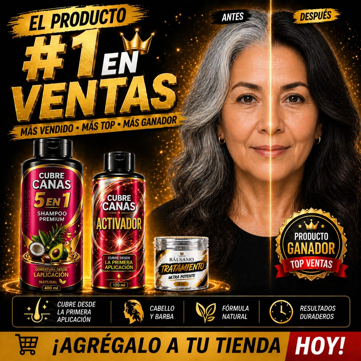 Set x2 Champú Tinte Cubre Canas con Aguacate - Cubre canas y nutre el cabello en minutos
