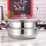 Olla vaporera acero inoxidable con tapa de vidrio - Cocine vegetales y proteínas simultáneamente conservando nutrientes - Imagen 3