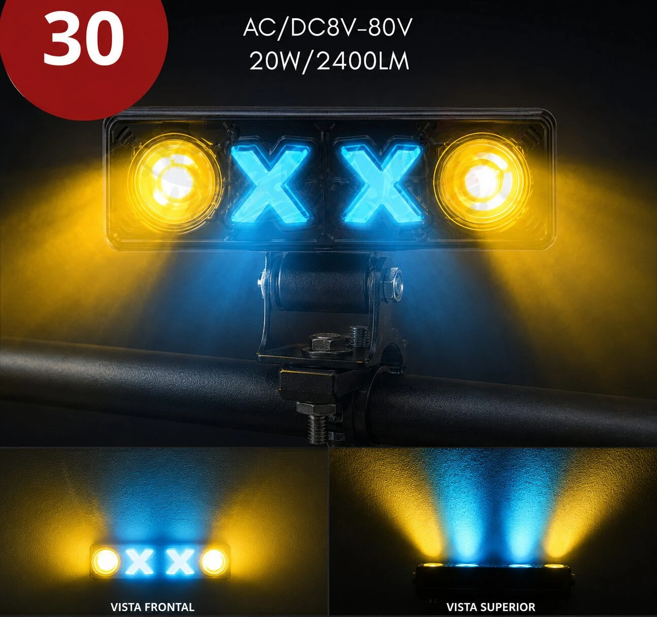 Exploradora Lineal Dual Ojo de Angel con luz dual 2400 lúmenes - Amplía tu visibilidad nocturna hasta 150 metros