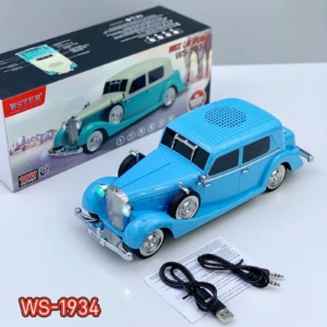Carro parlante azul estilo Mercedes-Benz 770, con luces LED frontales, altavoz superior y cables USB incluidos. Modelo WS-1934.