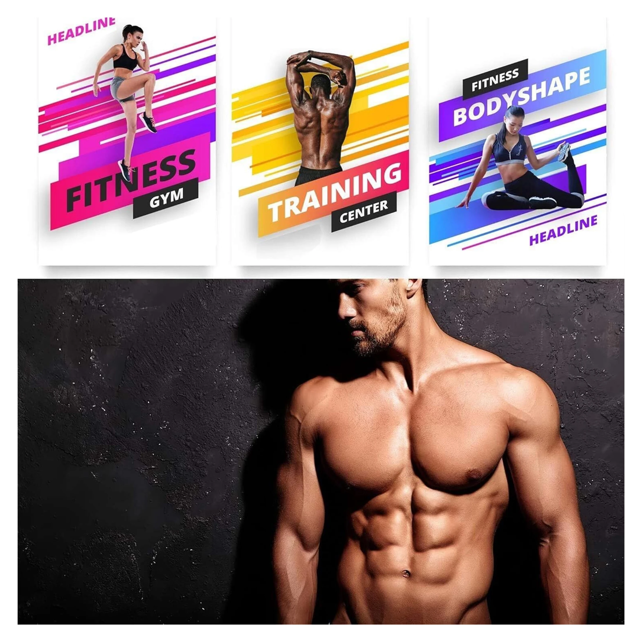 Masajeador abdominal Abgymnic con tres pares de electrodos, diseñado para fortalecer músculos y aliviar dolor lumbar en 15 minutos.