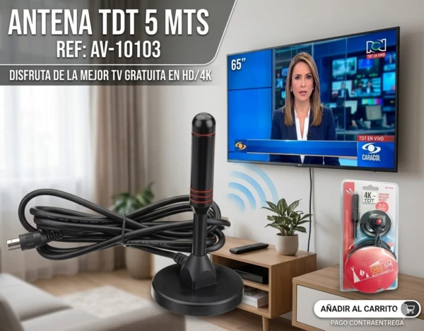 Antena Digital Tdt Base Magnética 5 Mts