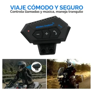 Intercomunicador BT12 negro para casco, con botones de control táctil y micrófono integrado, ideal para llamadas manos libres en moto.