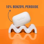 Jabón barra PanOxyl de 113g en estuche blanco sobre fondo naranja, con etiqueta que indica 10% peróxido de benzoilo.