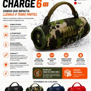 JBL Charge 6 con Auracast y batería de 28 horas - Disfruta de graves potentes y sonido claro en cualquier lugar